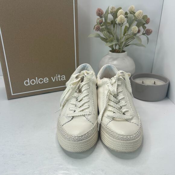 Dolce Vita Lennix Lace Up White Leather Sneakers Platform Hybrid Women's US 9 - Picture 2 of 11